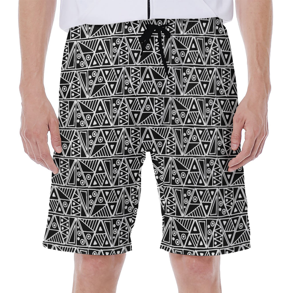 Black And White African Ethnic Print Men's Beach Shorts