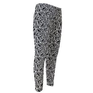 Black And White African Ethnic Print Men's Compression Pants