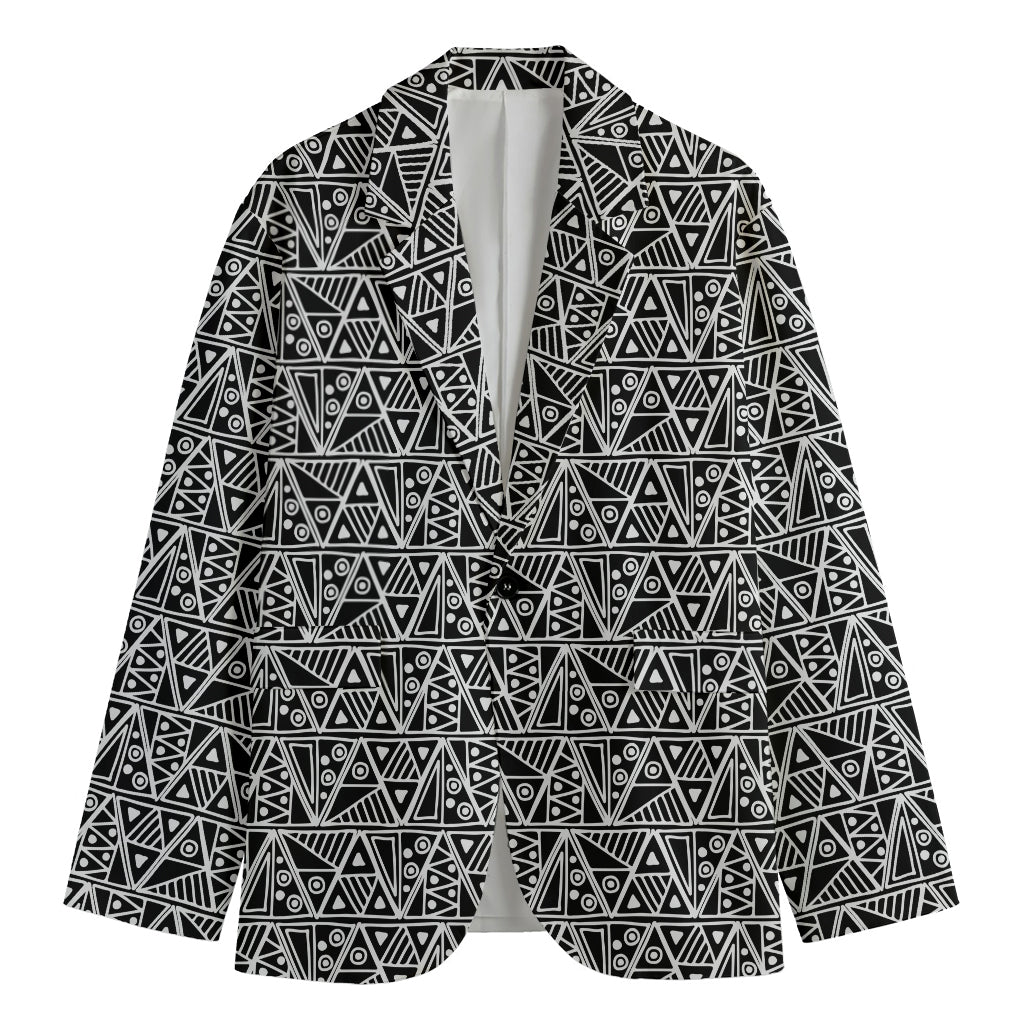 Black And White African Ethnic Print Men's Cotton Blazer