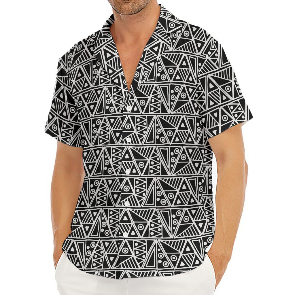 Black And White African Ethnic Print Men's Deep V-Neck Shirt