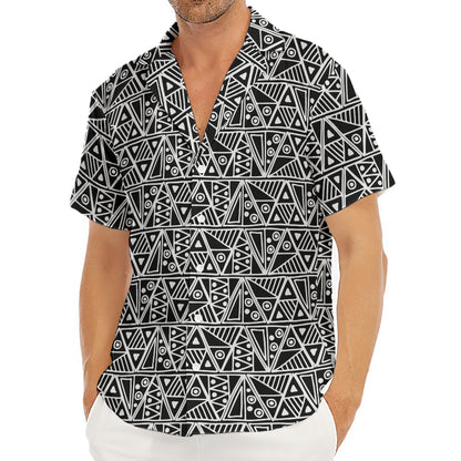 Black And White African Ethnic Print Men's Deep V-Neck Shirt