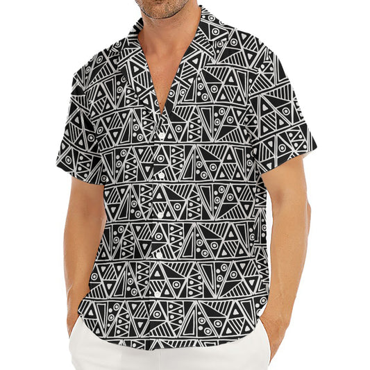 Black And White African Ethnic Print Men's Deep V-Neck Shirt