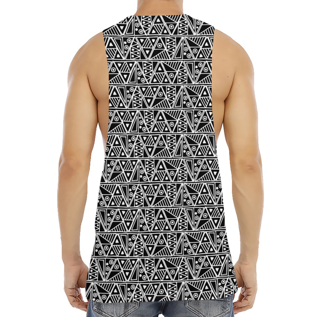 Black And White African Ethnic Print Men's Muscle Tank Top