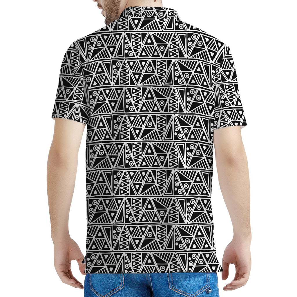 Black And White African Ethnic Print Men's Polo Shirt