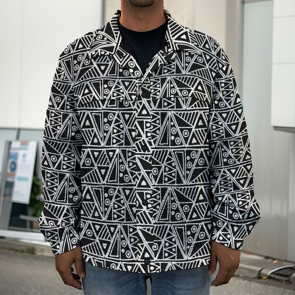 Black And White African Ethnic Print Men's Shirt Jacket