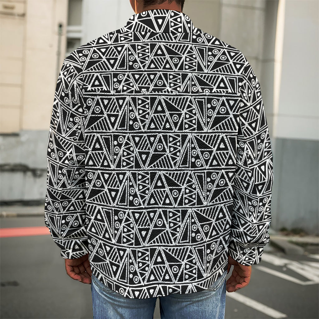 Black And White African Ethnic Print Men's Shirt Jacket