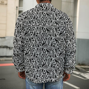 Black And White African Ethnic Print Men's Shirt Jacket