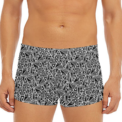Black And White African Ethnic Print Men's Short Boxer Briefs