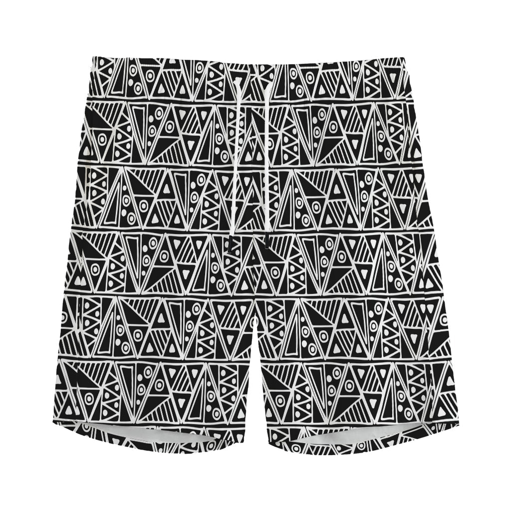 Black And White African Ethnic Print Men's Sports Shorts