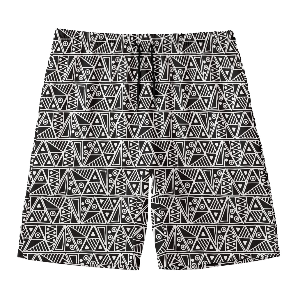 Black And White African Ethnic Print Men's Swim Trunks