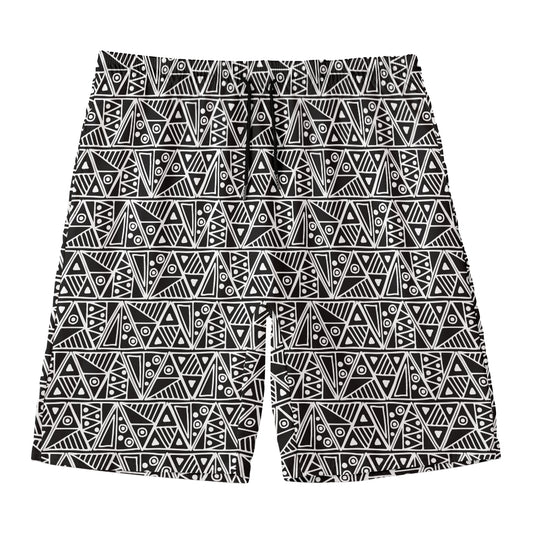 Black And White African Ethnic Print Men's Swim Trunks