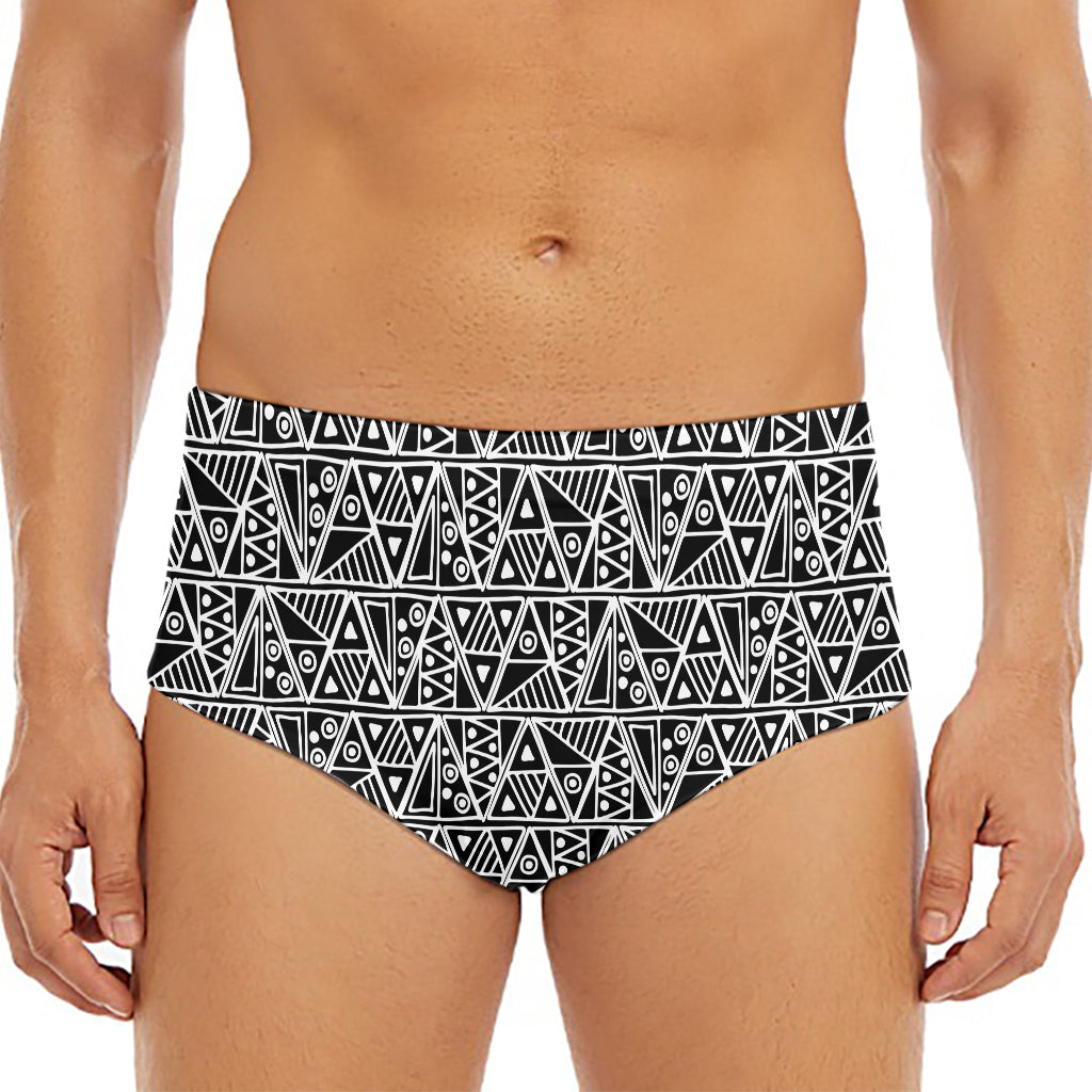 Black And White African Ethnic Print Men's Triangle Swim Briefs