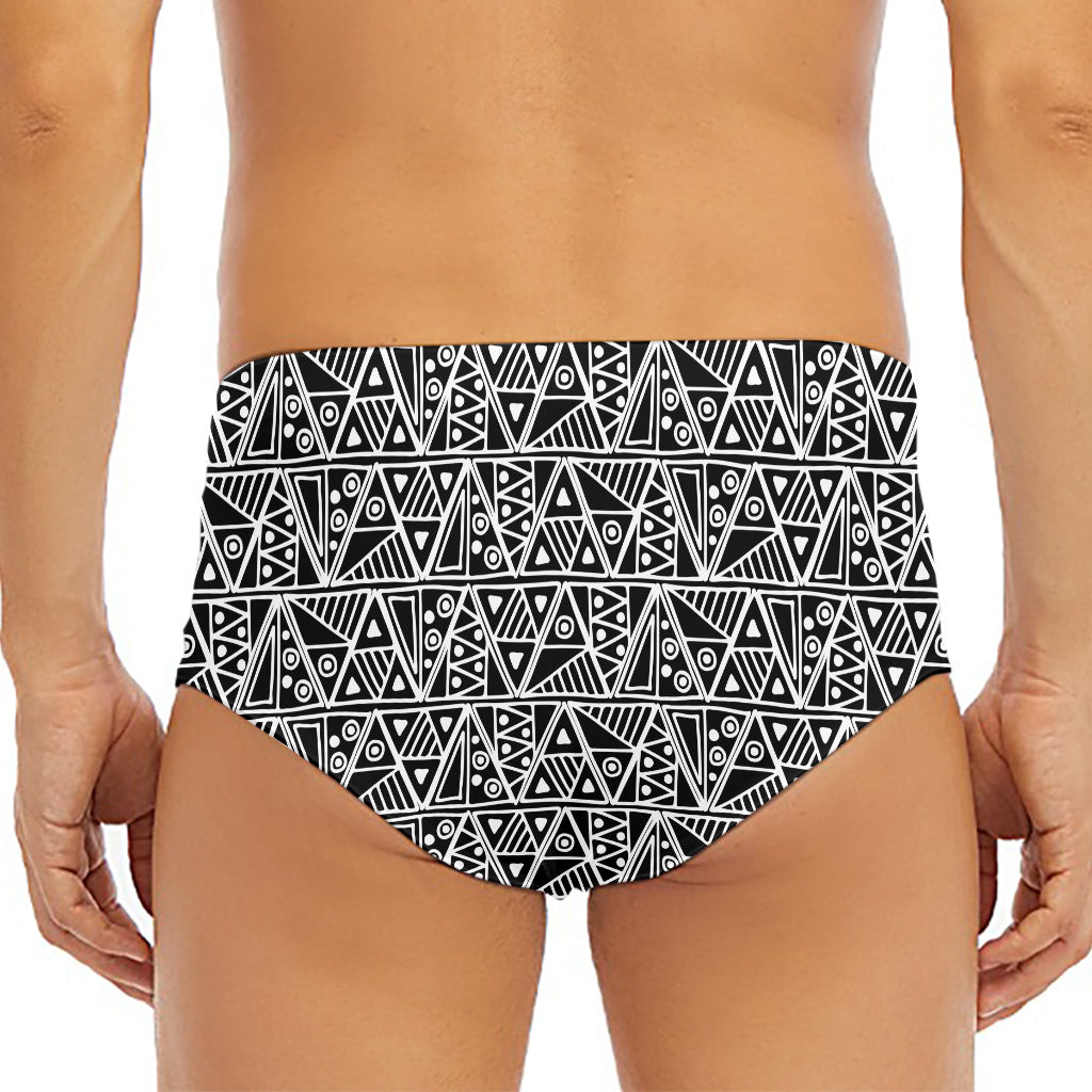 Black And White African Ethnic Print Men's Triangle Swim Briefs