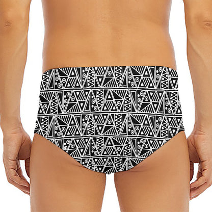 Black And White African Ethnic Print Men's Triangle Swim Briefs