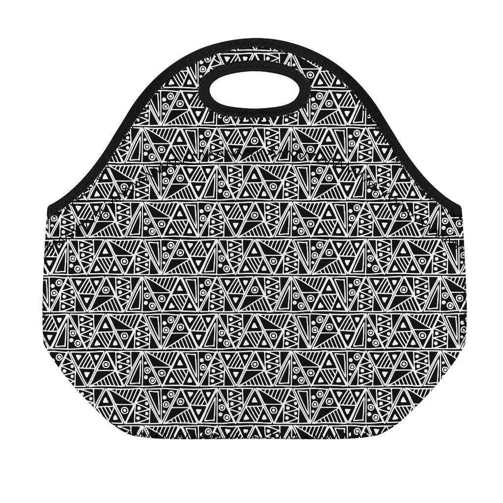 Black And White African Ethnic Print Neoprene Lunch Bag