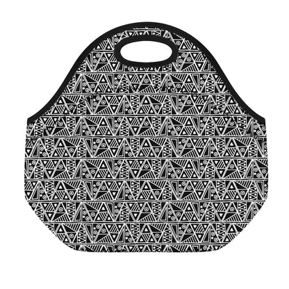Black And White African Ethnic Print Neoprene Lunch Bag