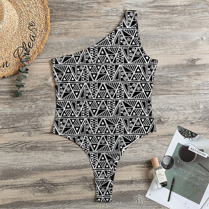 Black And White African Ethnic Print One Shoulder Bodysuit