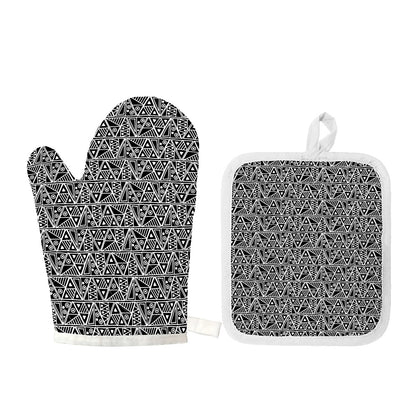 Black And White African Ethnic Print Oven Mitt And Pot Holder Set
