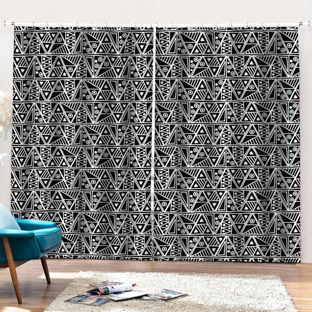 Black And White African Ethnic Print Pencil Pleat Curtains