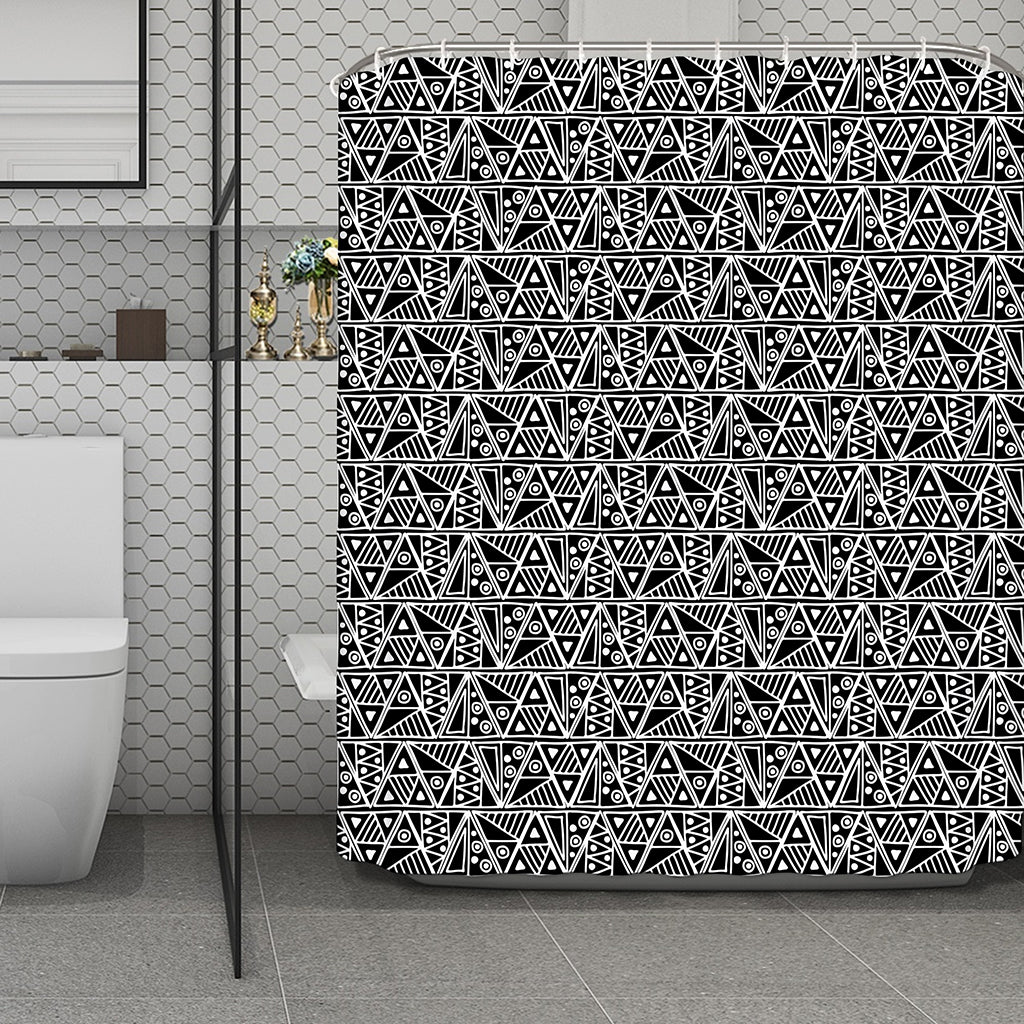 Black And White African Ethnic Print Polyester Shower Curtain