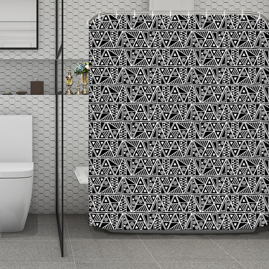 Black And White African Ethnic Print Polyester Shower Curtain