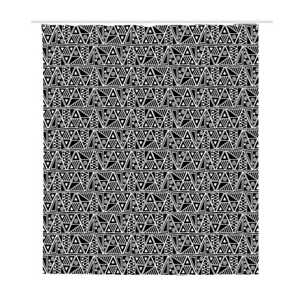 Black And White African Ethnic Print Polyester Shower Curtain