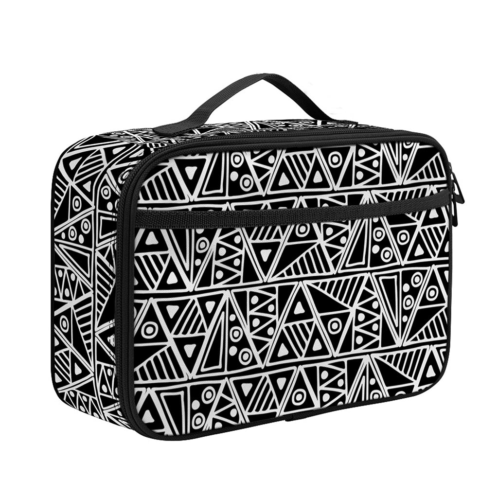 Black And White African Ethnic Print Portable Lunch Bag