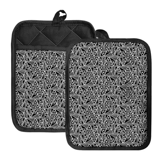 Black And White African Ethnic Print Pot Holders With Pocket