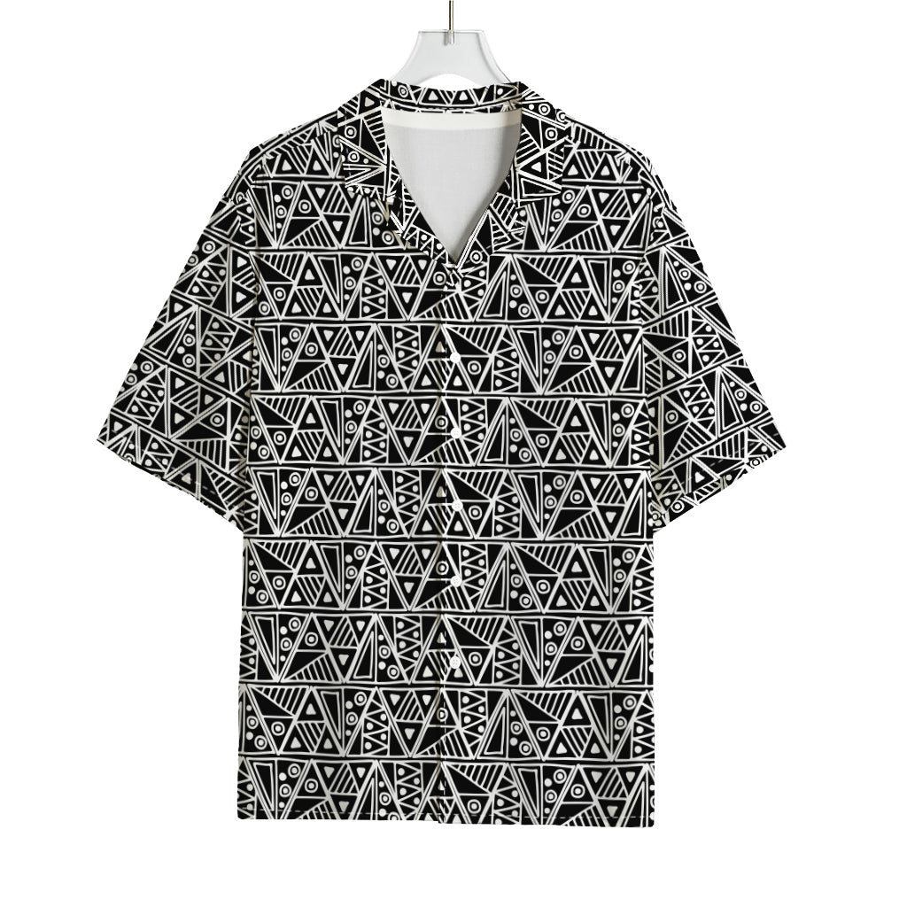 Black And White African Ethnic Print Rayon Hawaiian Shirt