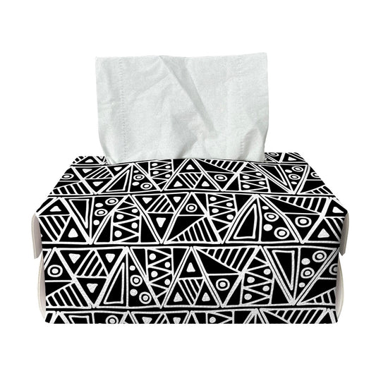 Black And White African Ethnic Print Rectangle Tissue Box Cover
