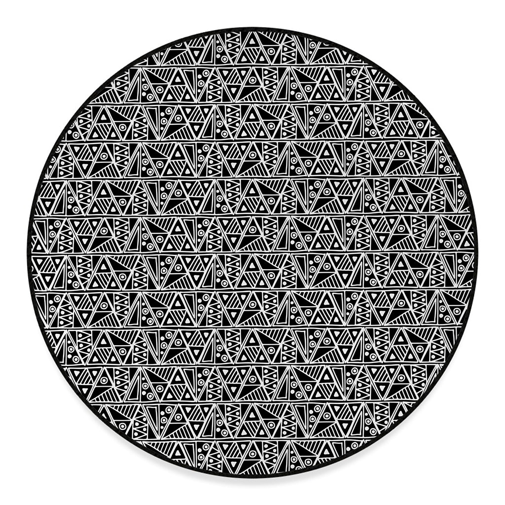 Black And White African Ethnic Print Round Floor Mat