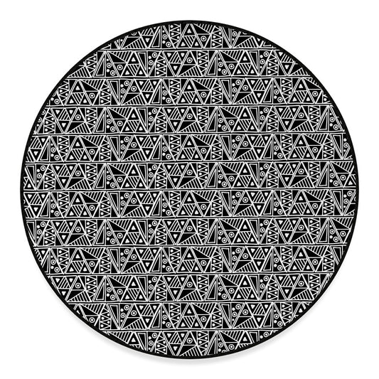Black And White African Ethnic Print Round Floor Mat
