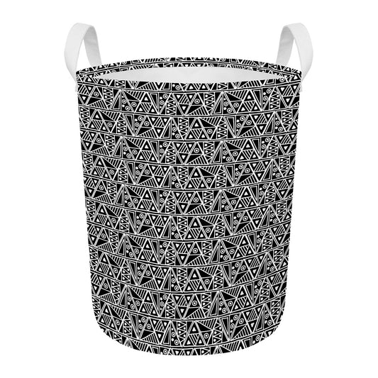 Black And White African Ethnic Print Round Laundry Basket