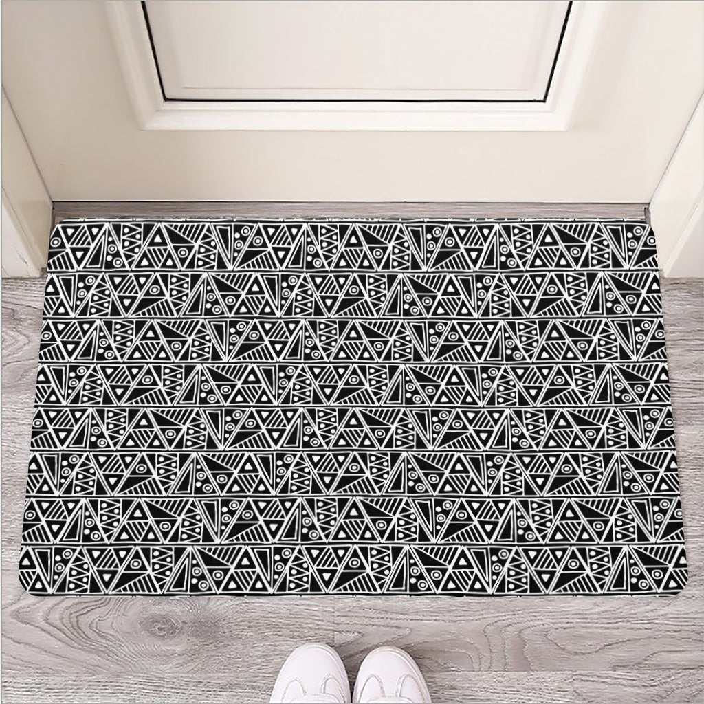 Black And White African Ethnic Print Rubber Doormat