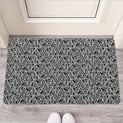 Black And White African Ethnic Print Rubber Doormat