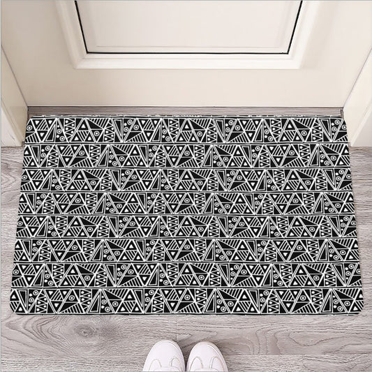Black And White African Ethnic Print Rubber Doormat