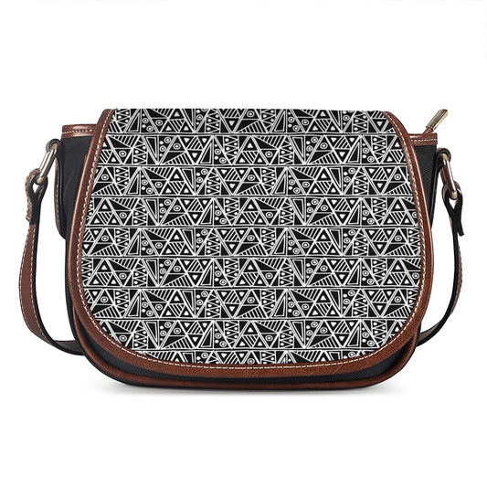 Black And White African Ethnic Print Saddle Bag