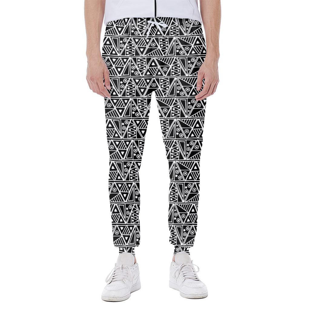 Black And White African Ethnic Print Scuba Joggers