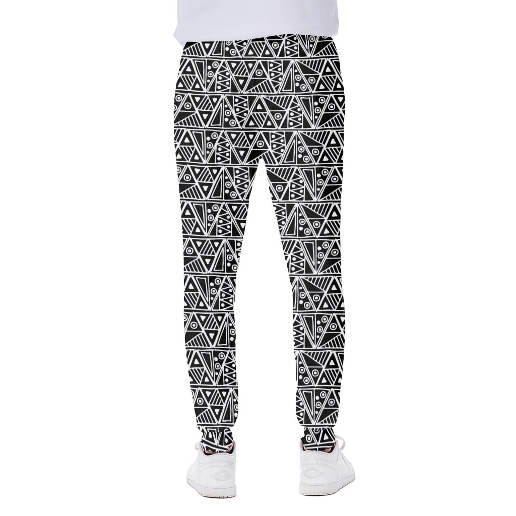 Black And White African Ethnic Print Scuba Joggers