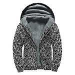 Black And White African Ethnic Print Sherpa Lined Zip Up Hoodie