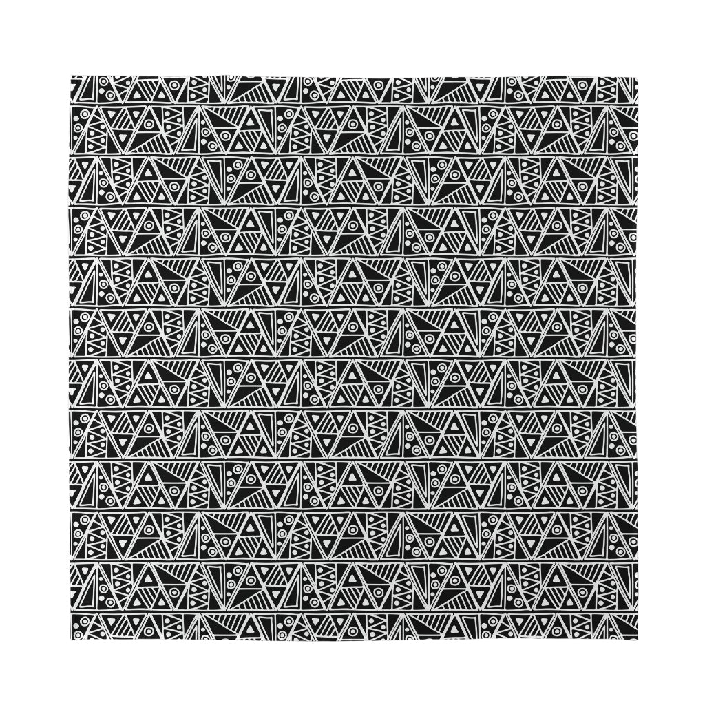 Black And White African Ethnic Print Silk Bandana