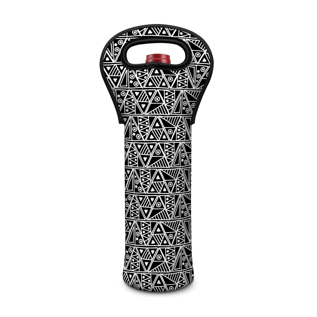 Black And White African Ethnic Print Single Neoprene Wine Tote