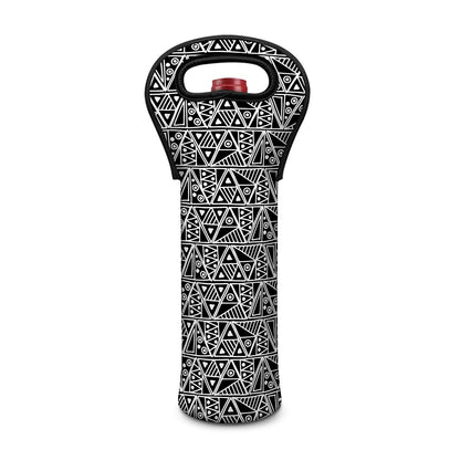 Black And White African Ethnic Print Single Neoprene Wine Tote