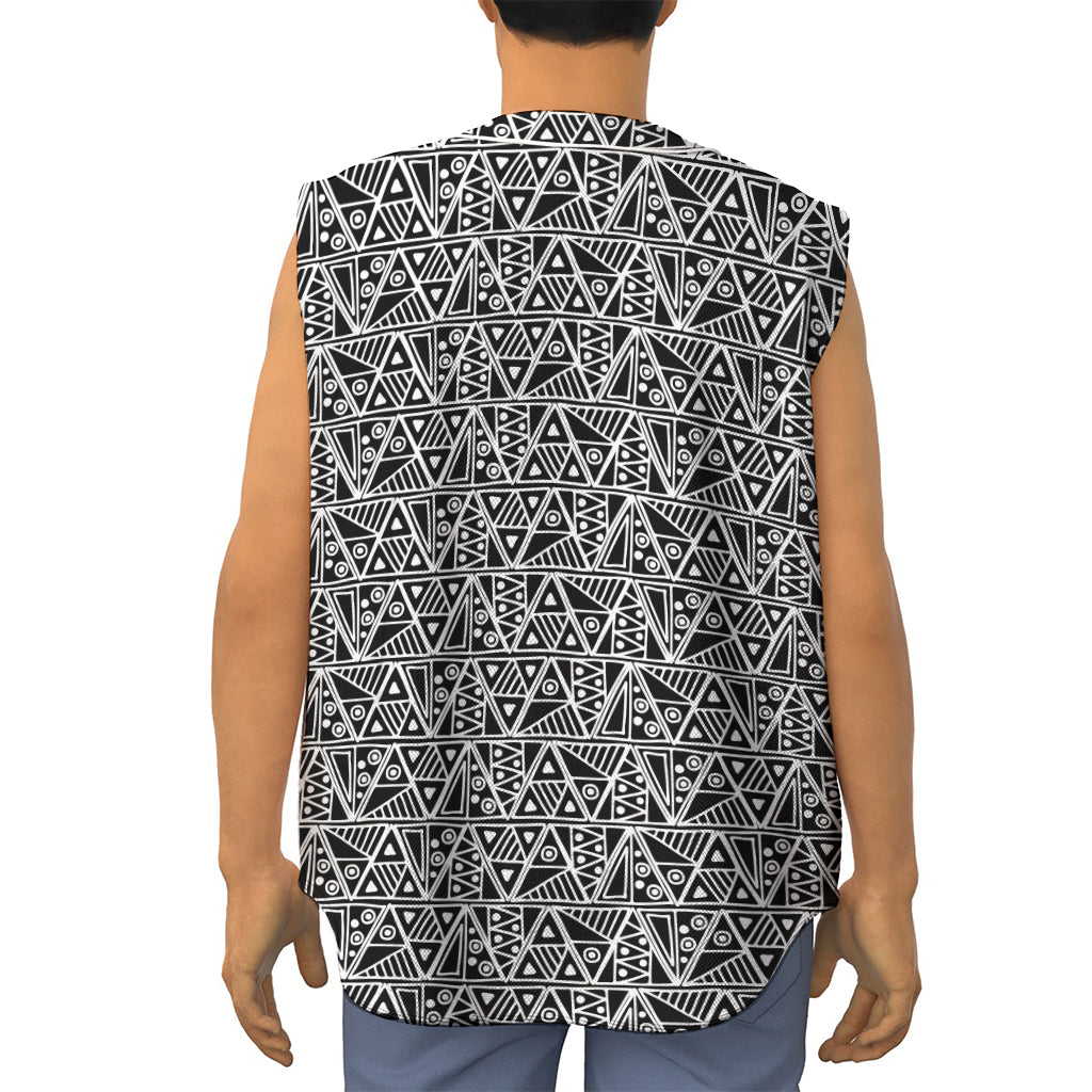Black And White African Ethnic Print Sleeveless Baseball Jersey