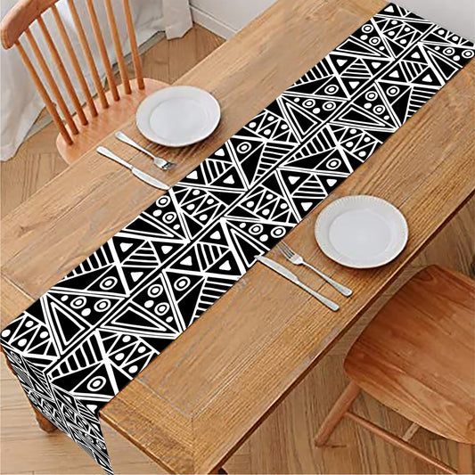 Black And White African Ethnic Print Table Runner