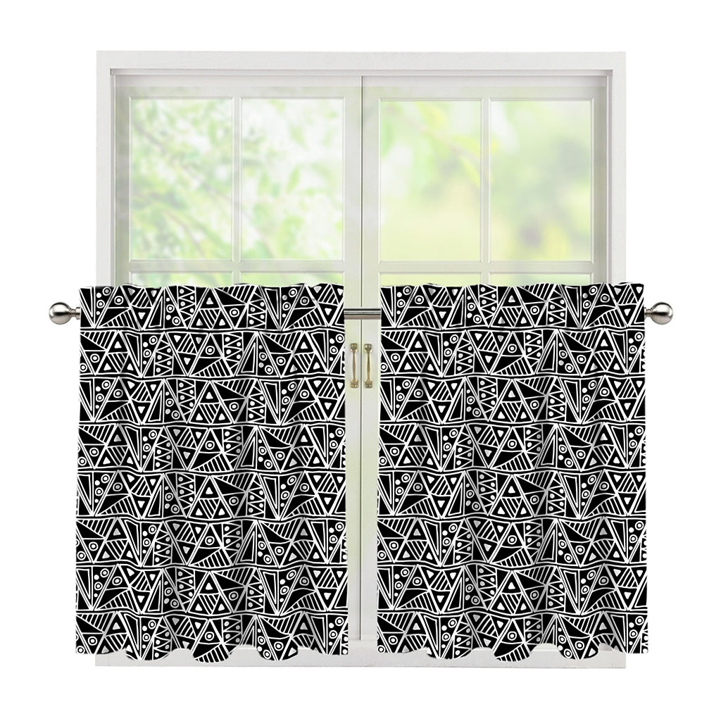 Black And White African Ethnic Print Tier Curtains
