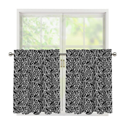 Black And White African Ethnic Print Tier Curtains
