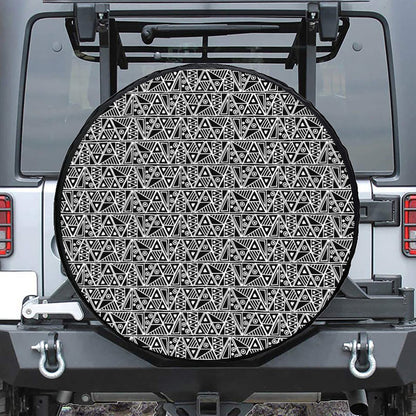 Black And White African Ethnic Print Tire Cover