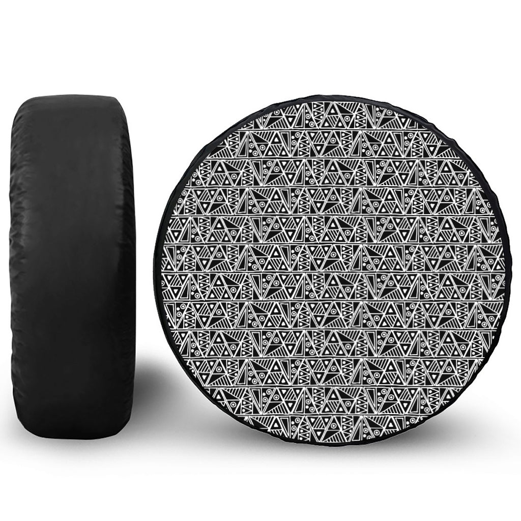 Black And White African Ethnic Print Tire Cover