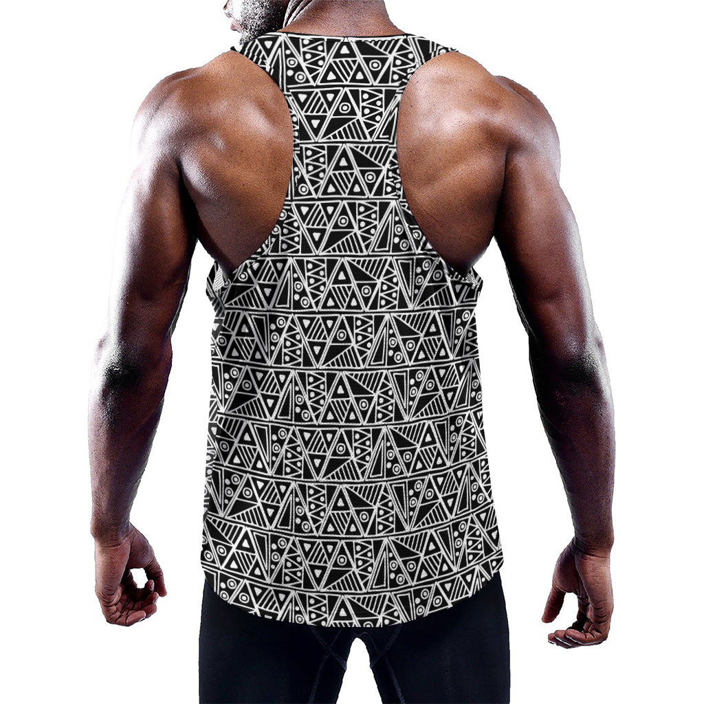 Black And White African Ethnic Print Training Tank Top